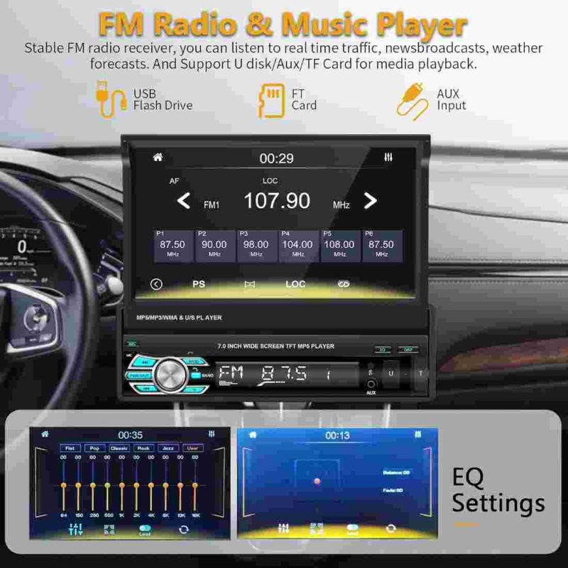 مانیتور ماشین Podofo Single Din Carplay با دوربین پشتیبان بلوتوث AHD، صفحه نمایش لمسی 7 اینچی MP5 Player - Image 2