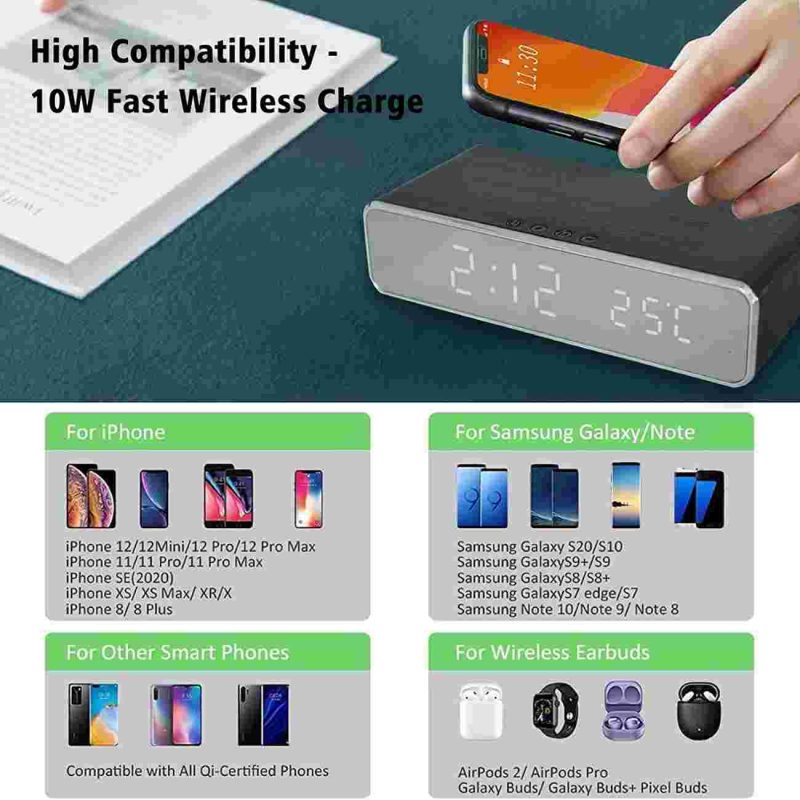 ساعت رومیزی با شارژر بی سیم Wireless Charging Digital Alarm Clock - Image 5