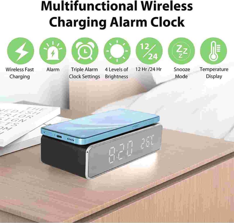 ساعت رومیزی با شارژر بی سیم Wireless Charging Digital Alarm Clock - Image 7