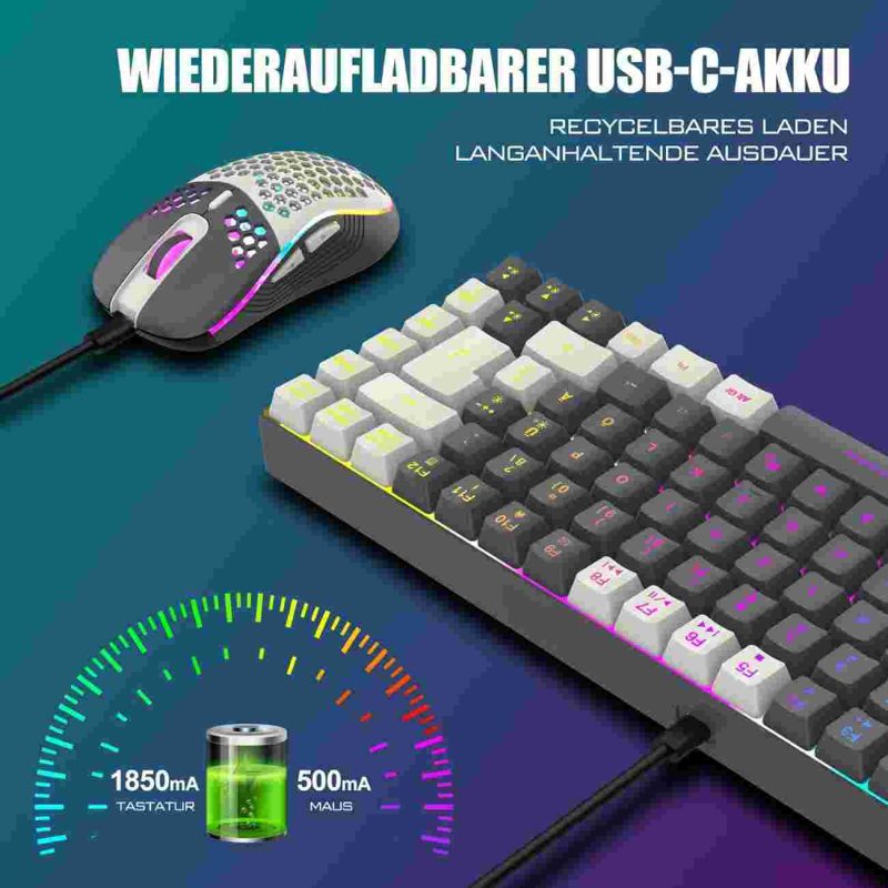 کیبورد و ماوس گیمینگ بی‌سیم RedThunder K84  ، QWERTZ آلمانی - تصویر 5
