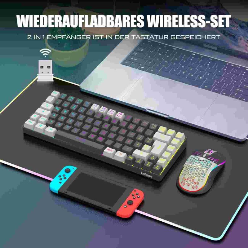 کیبورد و ماوس گیمینگ بی‌سیم RedThunder K84  ، QWERTZ آلمانی - تصویر 7