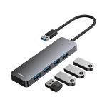 هاب 4 پورت USB 3.0 باسئوس مدل BS-OH080  15cm | طوسی