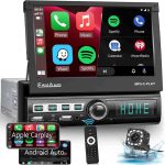 مانیتور و پخش تاشو خودرو podofo تک دین Carplay با صفحه نمایش لمسی 7 اینچی
