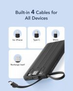 پاور بانک VRURC با کابل‌های داخلی لایتینگ و مایکرو و Type-C و USB 10000 میلی‌آمپر - تصویر 3