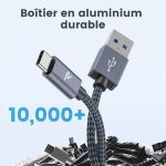 کابلUSB Type-C به USB-C برند RAMPOW سریع USB 3.0 با سرعت 3 آمپر و QC 3.0 , خاکستری فضایی - تصویر 4