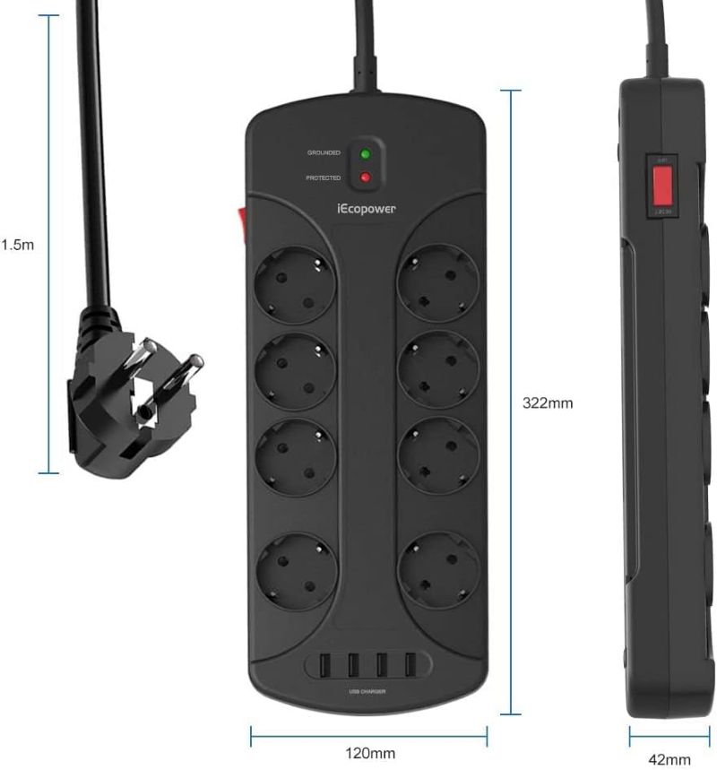 3 چندراهی محافظ نوسان برق IECOPOWER با ۴ پورت USB - Image 1
