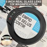 ذره‌بین چراغ دار رو میزی VEEMAGNI سایز  12X 5 اینچی با نور و پایه - تصویر 6