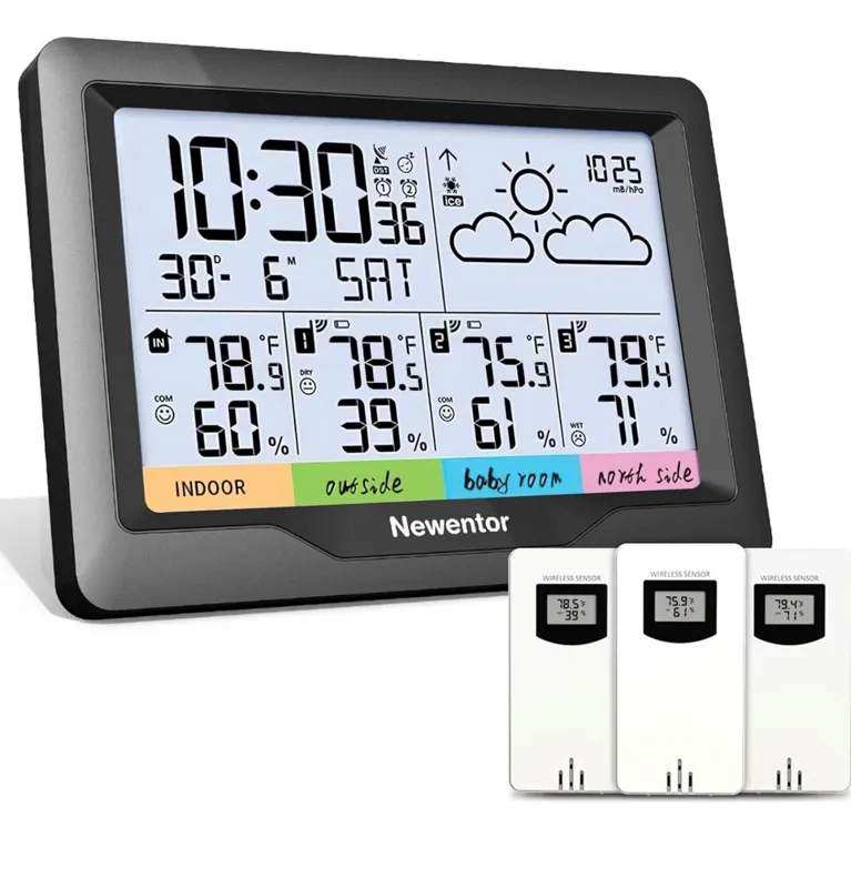 1-12-5 ایستگاه هواشناسی خانگی newentor مدل FJ3378 دارای 3 سنسور بیسیم - Image 1