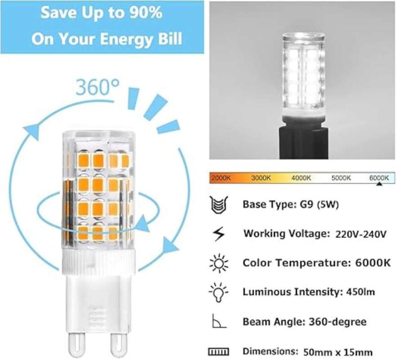 لامپ‌های LED G9 برند VLIO سفید خنک 5 وات بسته 10 عددی معادل لامپ‌های هالوژن 40 وات،vlio g9 -32smdمدل - تصویر 2