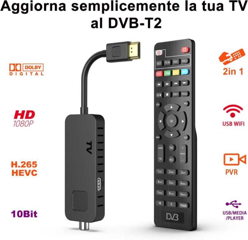 گیرنده دیجیتال تلویزیون برند Dcolor 2024 – گیرنده DVB-T2 HDMI TV Stick، صدای دالبی HD 1080P H265 HEVC Main 10 Bit، پشتیبانی از USB WiFi/PVR - تصویر 3