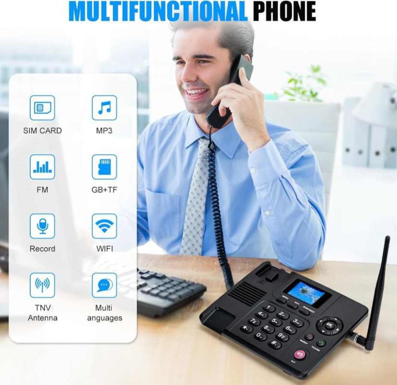 تلفن بی‌سیم ثابت Lychee 2،3،4G   دو سیم‌کارت، وای‌فای   چندزبانه، صفحه نمایش رنگی بزرگ با نور پس‌زمینه   آنتن جداشونده   تلفن رومیزی برای - تصویر 7