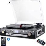 گرامافون بلوتوثی برند DIGITNOW با تبدیل وینیل به MP3 و پخش کاست، رادیو AM/FM، و ریموت