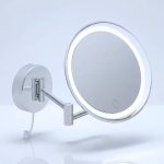 آینه آرایشی و بهداشتی مدل دوشاخه‌ای LED 8 اینچی آینه آرایشی نقره‌ای دو طرفه با بزرگنمایی 3 برابر، تلسکوپی حمام