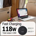 سوکت شارژر لپ تاپ 12 ولت آلومینیومی 100 وات PD3.1 Type-C و 18 وات QC3.0 USB-C - Image 3
