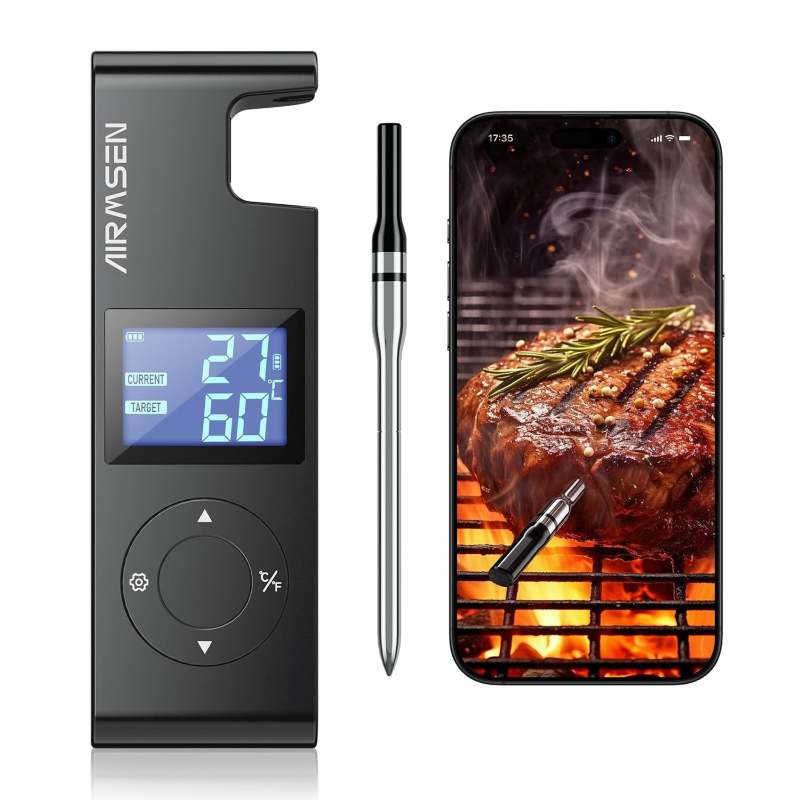 713rJc44SWL._SL1500_ دماسنج بیسیم گوشت AIRMSEN با دسته سرامیکی مقاوم در برابر حرارت و نمایشگر LCD - تصویر 1