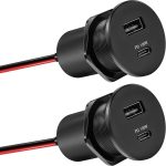 سوکت شارژر لپ تاپ 12 ولت آلومینیومی 100 وات PD3.1 Type-C و 18 وات QC3.0 USB-C