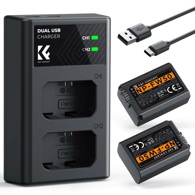1 باتری و شارژر دو اسلاته K&F Concept NP-FW50 برای دوربینهای سونی - تصویر 1