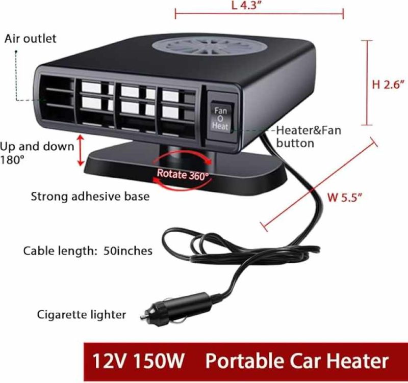 بخاری ماشین ۱۲ ولت ۱۵۰ وات  گرم‌کن و یخ‌زدای شیشه جلو MJ509F - تصویر 9